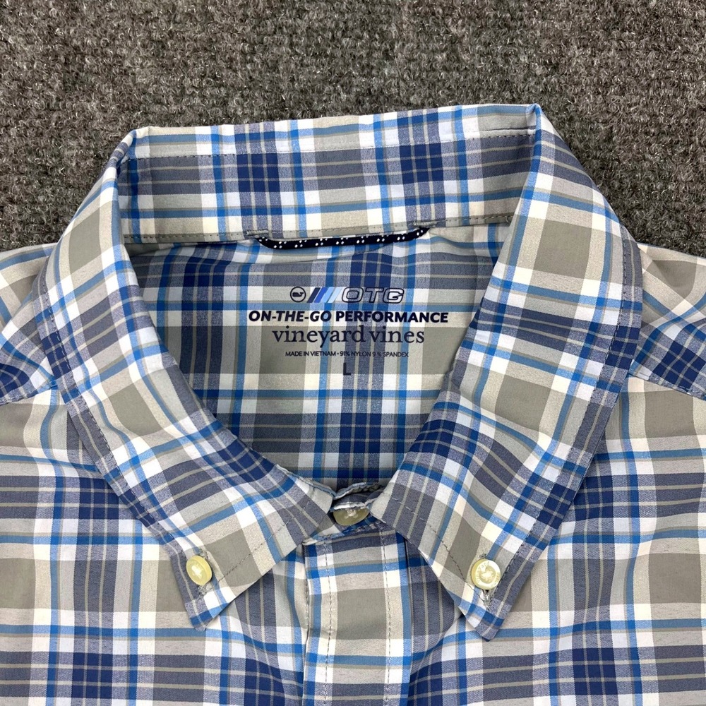 Vineyard Vines Mens On-The-Go Performance Plaid Button Down Shirt Blue Grey L - Picture 3 of 7